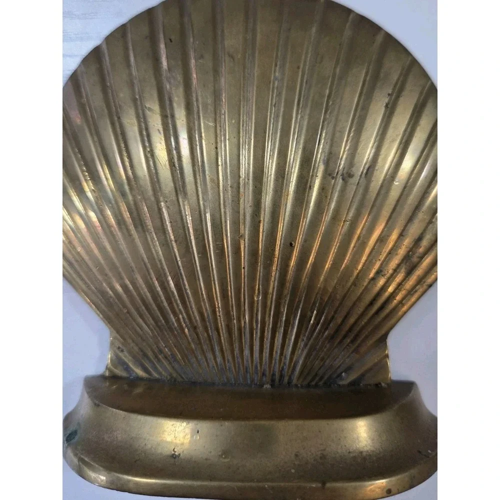 Vintage Brass Clam Sea Shell Beach Ocean Nautical Decor Bookends